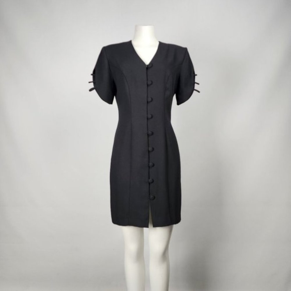 Vintage Pantel Black Button Front Dress Size S/M